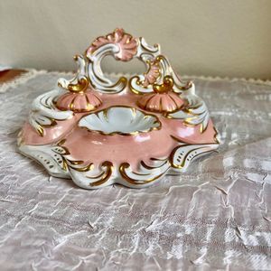 LIMOGES French Inkwell, Victorian Inkwell Trinket Holder Vintage Writing Utensil